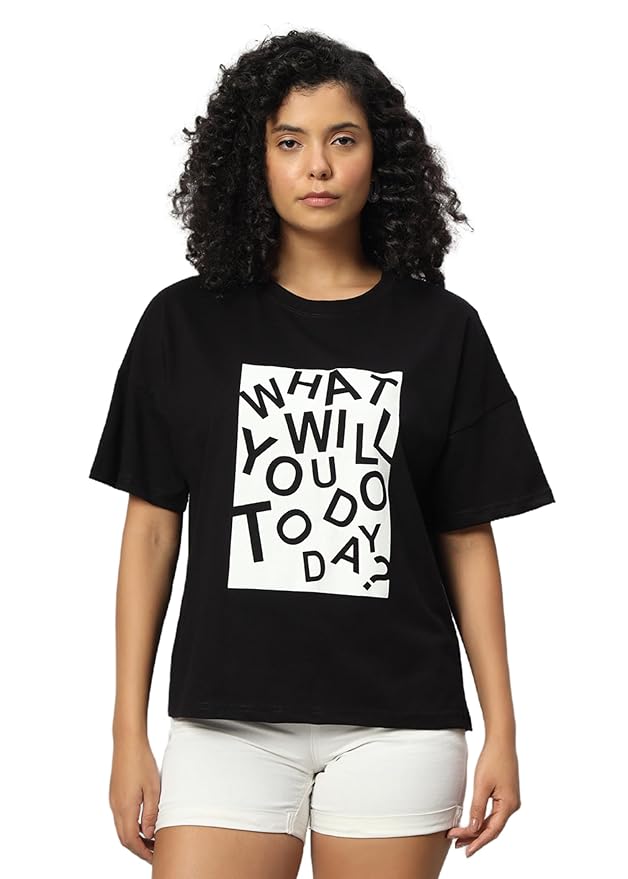 Women's Pure Cotton Casual Printed Oversized Round Neck Tshirt