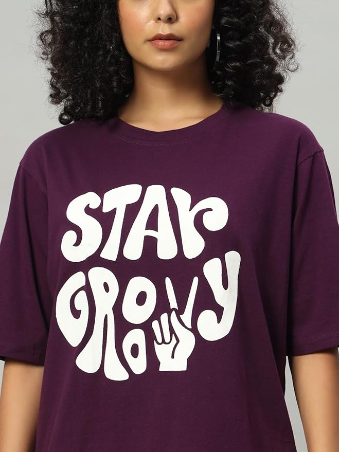 Women's Pure Cotton Casual Printed Oversized Round Neck Tshirt