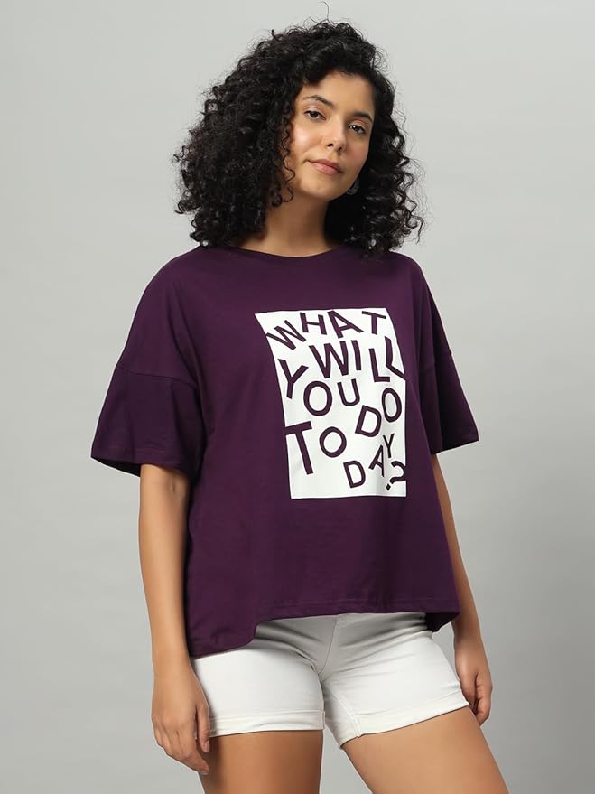 Women's Pure Cotton Casual Printed Oversized Round Neck Tshirt