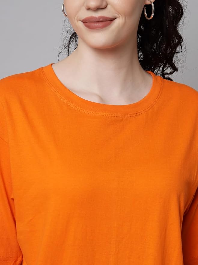 Women's Pure Cotton Casual Oversized Round Neck Drop Shoulder Tshirt