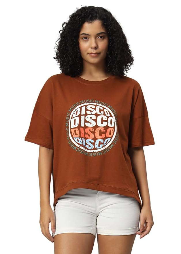 Women's Pure Cotton Casual Printed Oversized Round Neck Tshirt