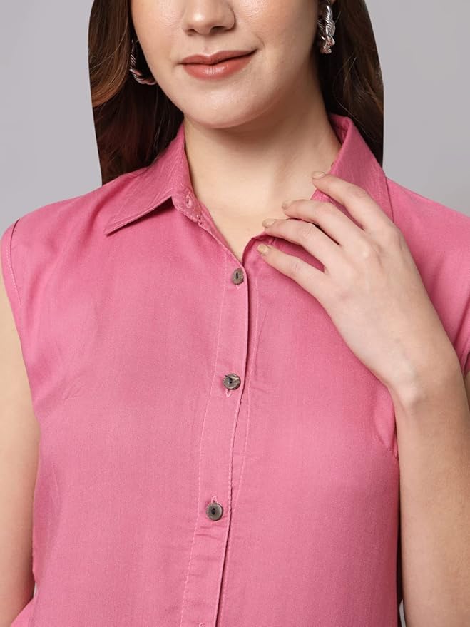 Women Regular Fit Solid Casual Sleevesless Shirt