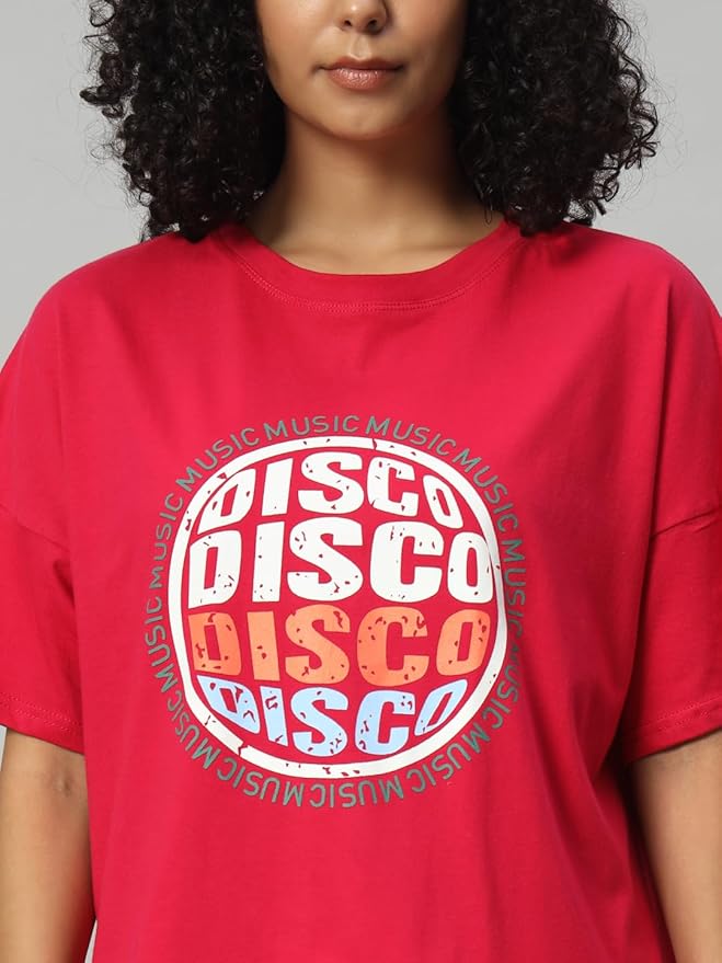 Women's Pure Cotton Casual Printed Oversized Round Neck Tshirt