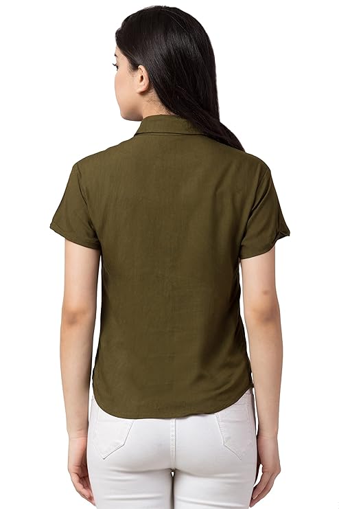 Women Regular Fit Solid Casual Half Sleeves Shirt