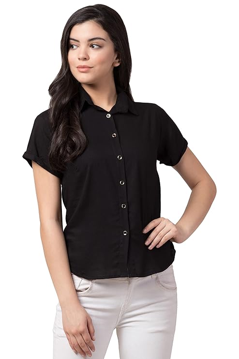 Women Regular Fit Solid Casual Half Sleeves Shirt