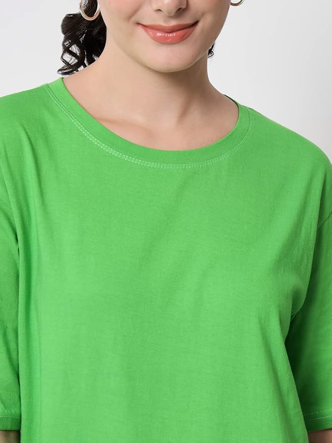 Women's Pure Cotton Casual Oversized Round Neck Drop Shoulder Tshirt