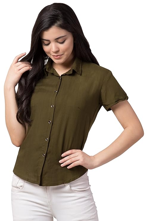 Women Regular Fit Solid Casual Half Sleeves Shirt