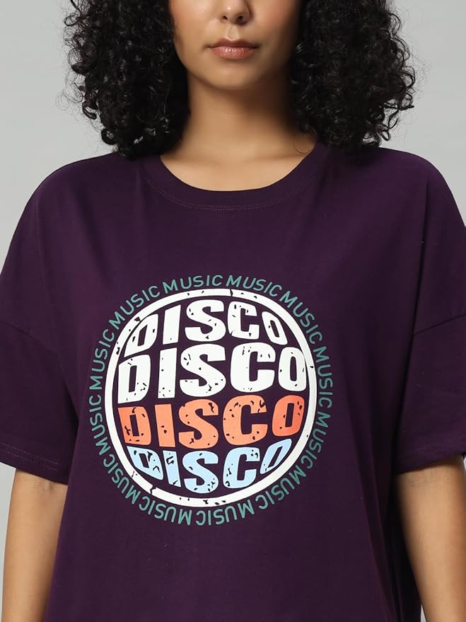 Women's Pure Cotton Casual Printed Oversized Round Neck Tshirt