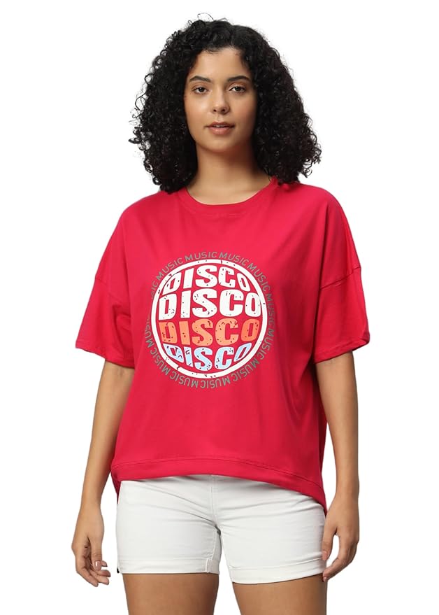 Women's Pure Cotton Casual Printed Oversized Round Neck Tshirt