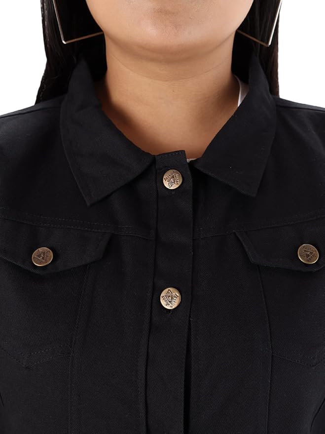 Cotton Blend Standard Length Full Sleeve Solid Women Casual Jacket