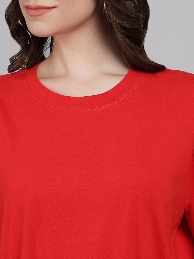 Women's Pure Cotton Casual Oversized Round Neck Drop Shoulder Tshirt