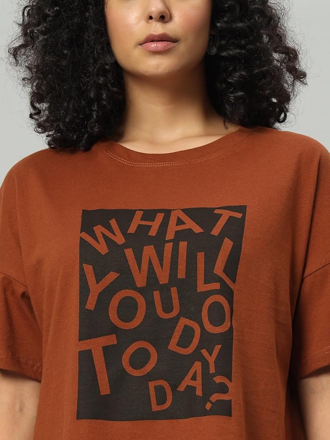 Women's Pure Cotton Casual Printed Oversized Round Neck Tshirt