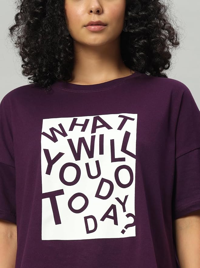 Women's Pure Cotton Casual Printed Oversized Round Neck Tshirt