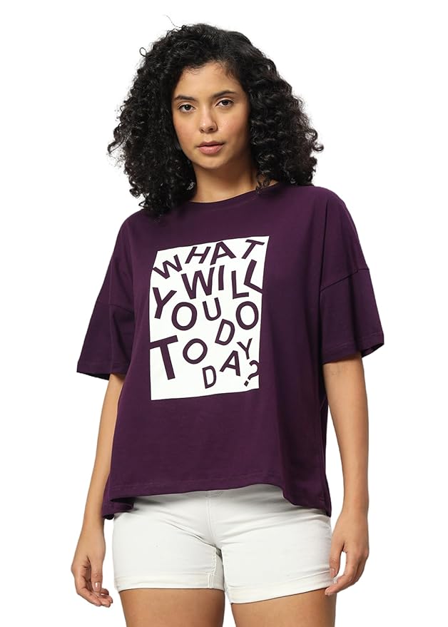 Women's Pure Cotton Casual Printed Oversized Round Neck Tshirt