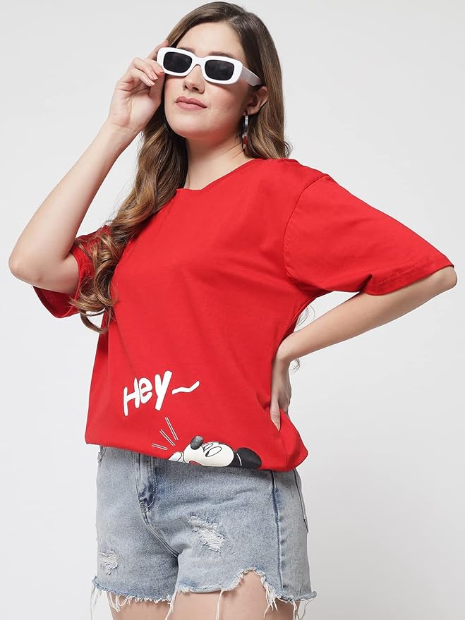 Women's Pure Cotton Casual Oversized Printed Loose T Shirt