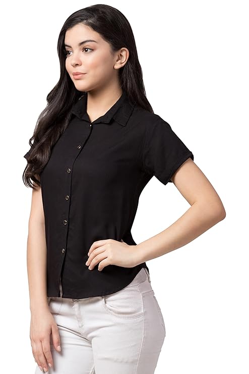 Women Regular Fit Solid Casual Half Sleeves Shirt