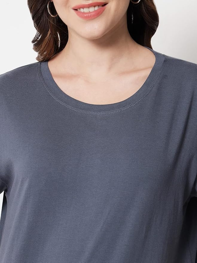 Women's Pure Cotton Casual Oversized Round Neck Drop Shoulder Tshirt