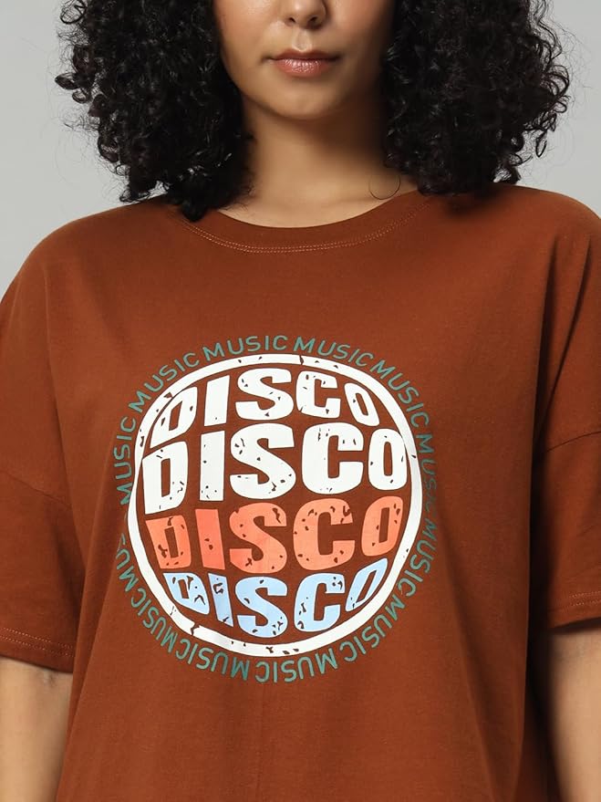 Women's Pure Cotton Casual Printed Oversized Round Neck Tshirt