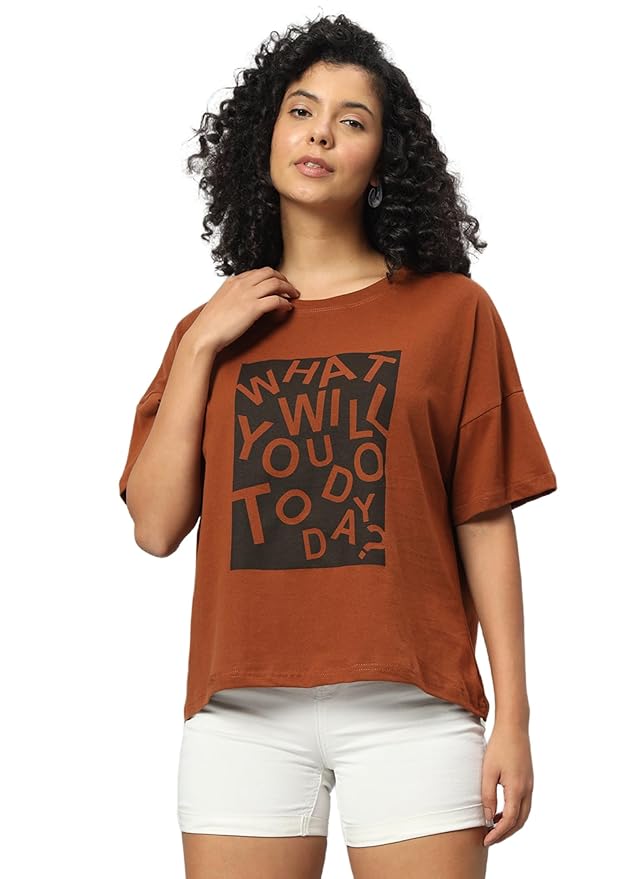 Women's Pure Cotton Casual Printed Oversized Round Neck Tshirt