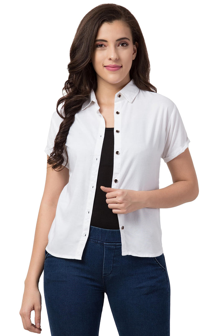 Women Regular Fit Solid Casual Half Sleeves Shirt