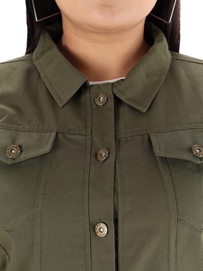 Cotton Blend Standard Length Full Sleeve Solid Women Casual Jacket