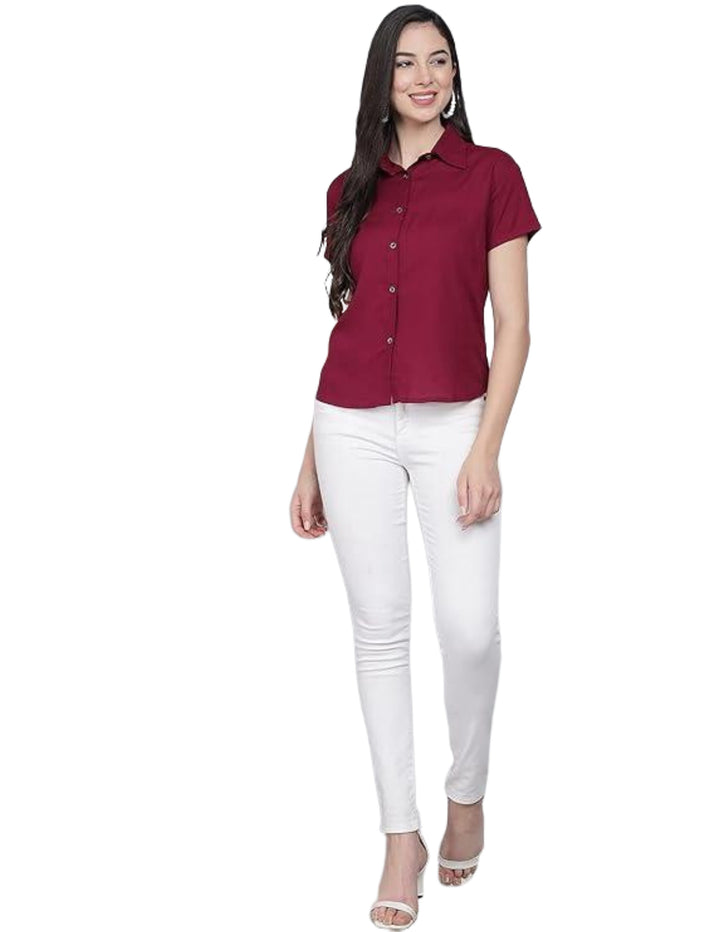 Women Regular Fit Solid Casual Half Sleeves Shirt
