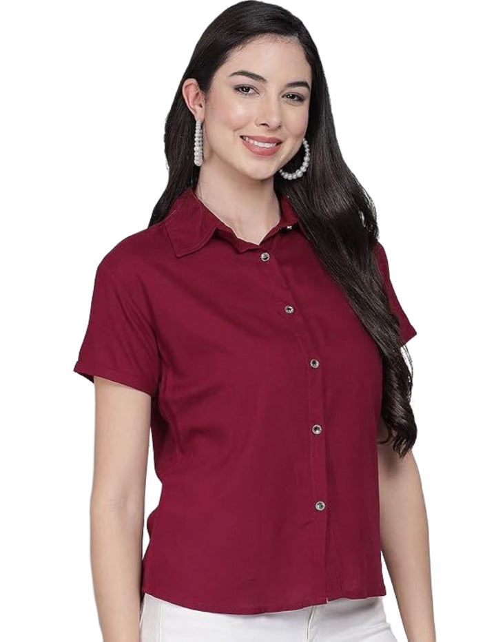 Women Regular Fit Solid Casual Half Sleeves Shirt