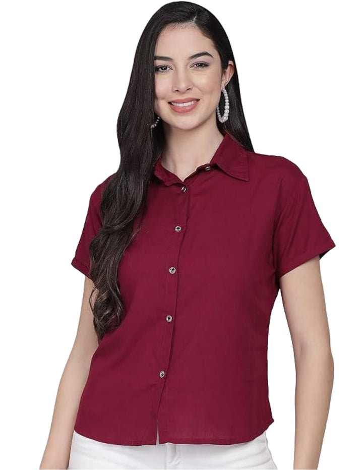 Women Regular Fit Solid Casual Half Sleeves Shirt