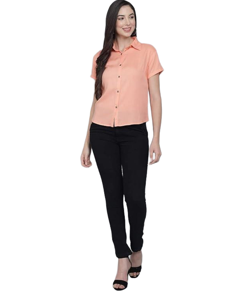Women Regular Fit Solid Casual Half Sleeves Shirt