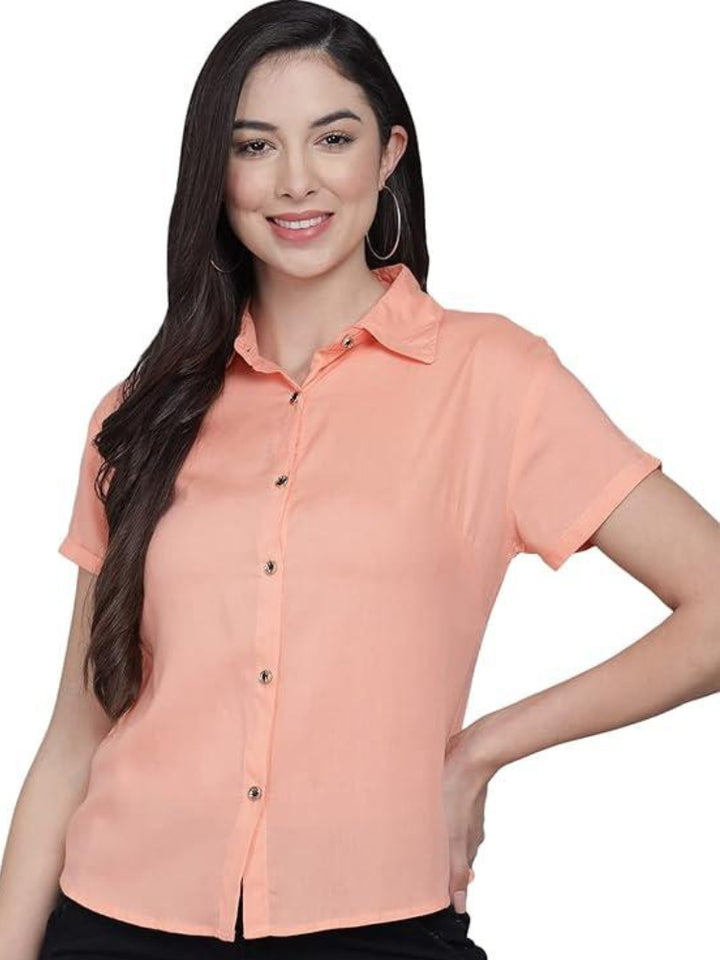 Women Regular Fit Solid Casual Half Sleeves Shirt