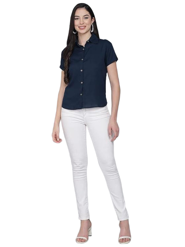 Women Regular Fit Solid Casual Half Sleeves Shirt