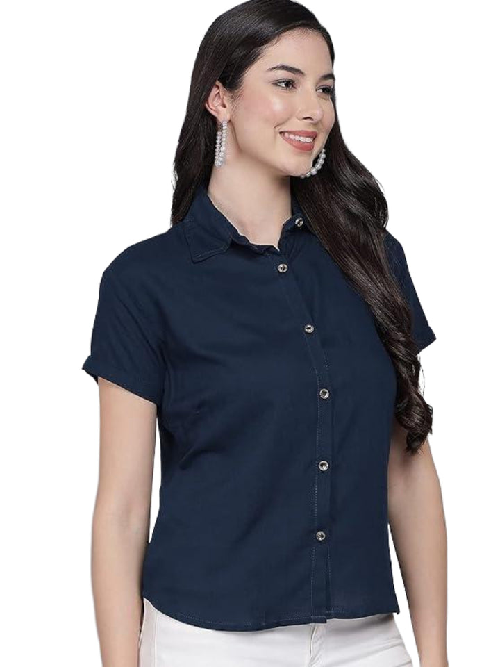 Women Regular Fit Solid Casual Half Sleeves Shirt