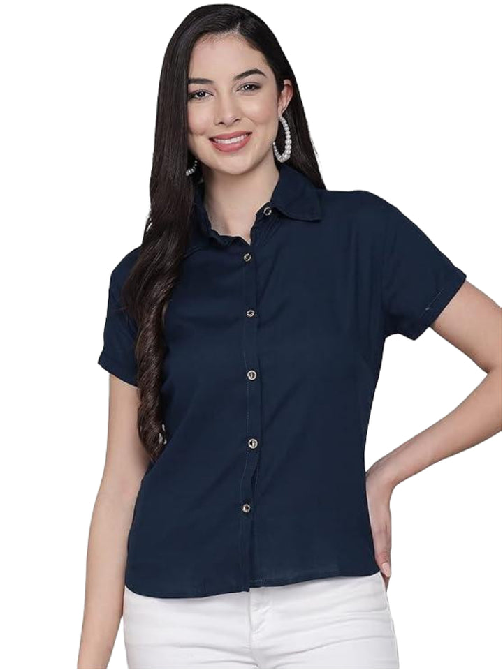 Women Regular Fit Solid Casual Half Sleeves Shirt