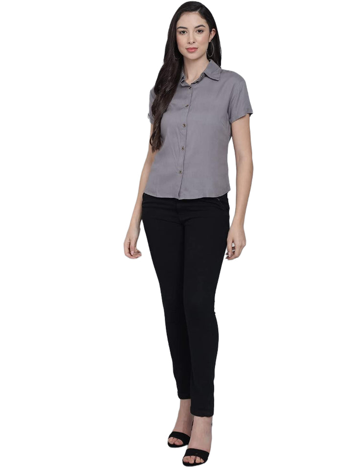 Women Regular Fit Solid Casual Half Sleeves Shirt