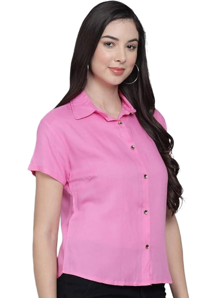 Women Regular Fit Solid Casual Half Sleeves Shirt