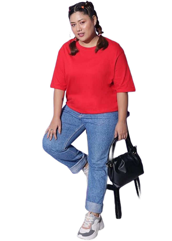 Women Solid Round Neck Cotton Blend T-Shirt