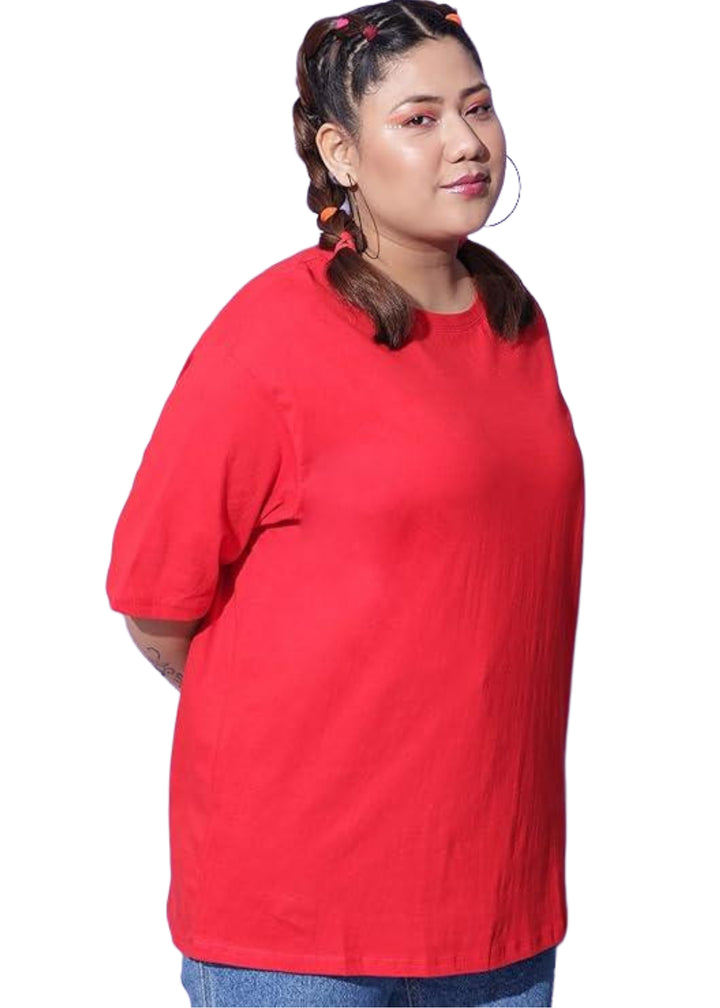 Women Solid Round Neck Cotton Blend T-Shirt