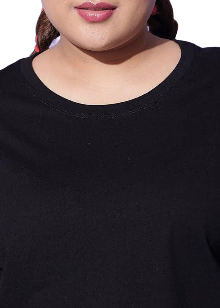 Women Solid Round Neck Cotton Blend T-Shirt