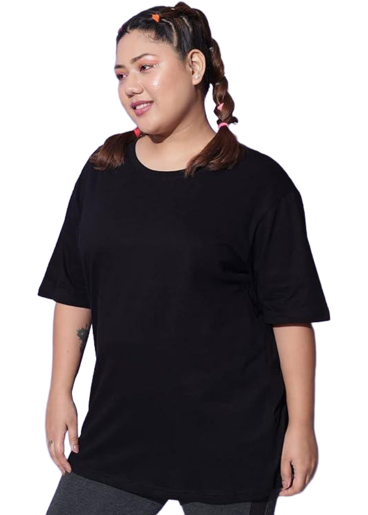 Women Solid Round Neck Cotton Blend T-Shirt