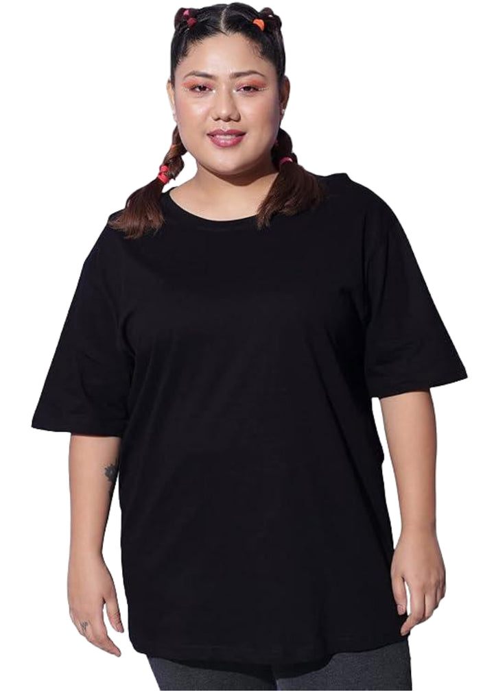 Women Solid Round Neck Cotton Blend T-Shirt