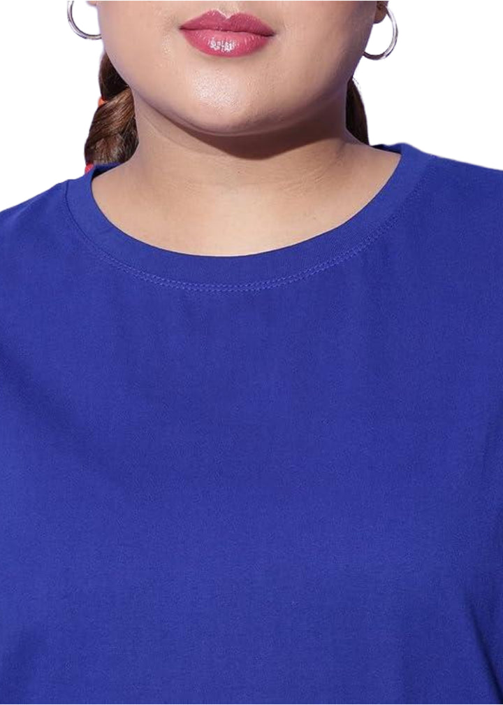 Women Solid Round Neck Cotton Blend T-Shirt