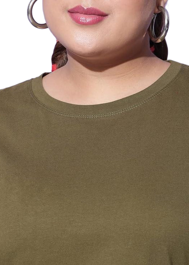 Women Solid Round Neck Cotton Blend T-Shirt