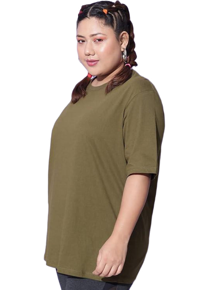 Women Solid Round Neck Cotton Blend T-Shirt