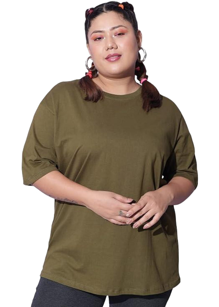 Women Solid Round Neck Cotton Blend T-Shirt