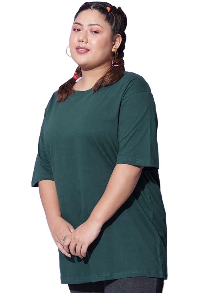 Women Solid Round Neck Cotton Blend T-Shirt