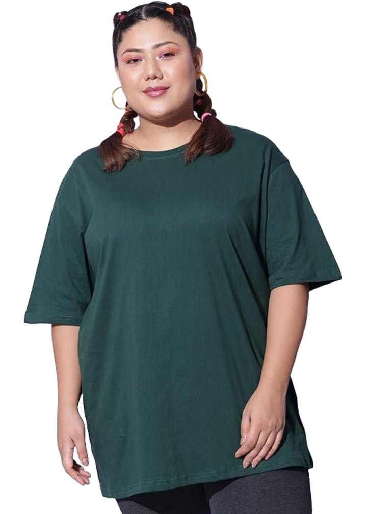 Women Solid Round Neck Cotton Blend T-Shirt