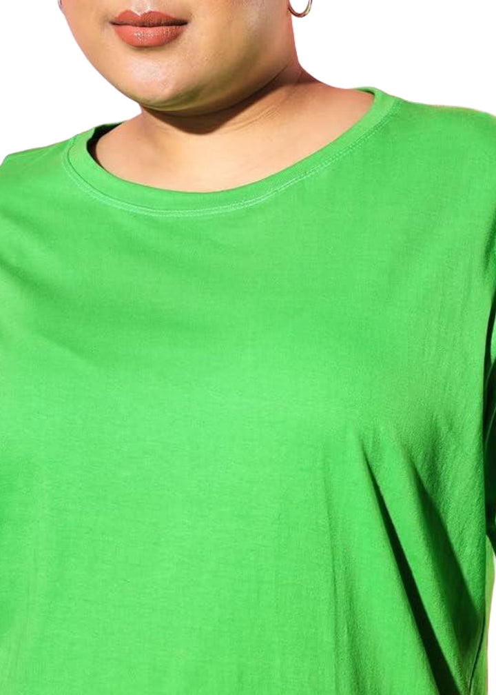 Women Solid Round Neck Cotton Blend T-Shirt
