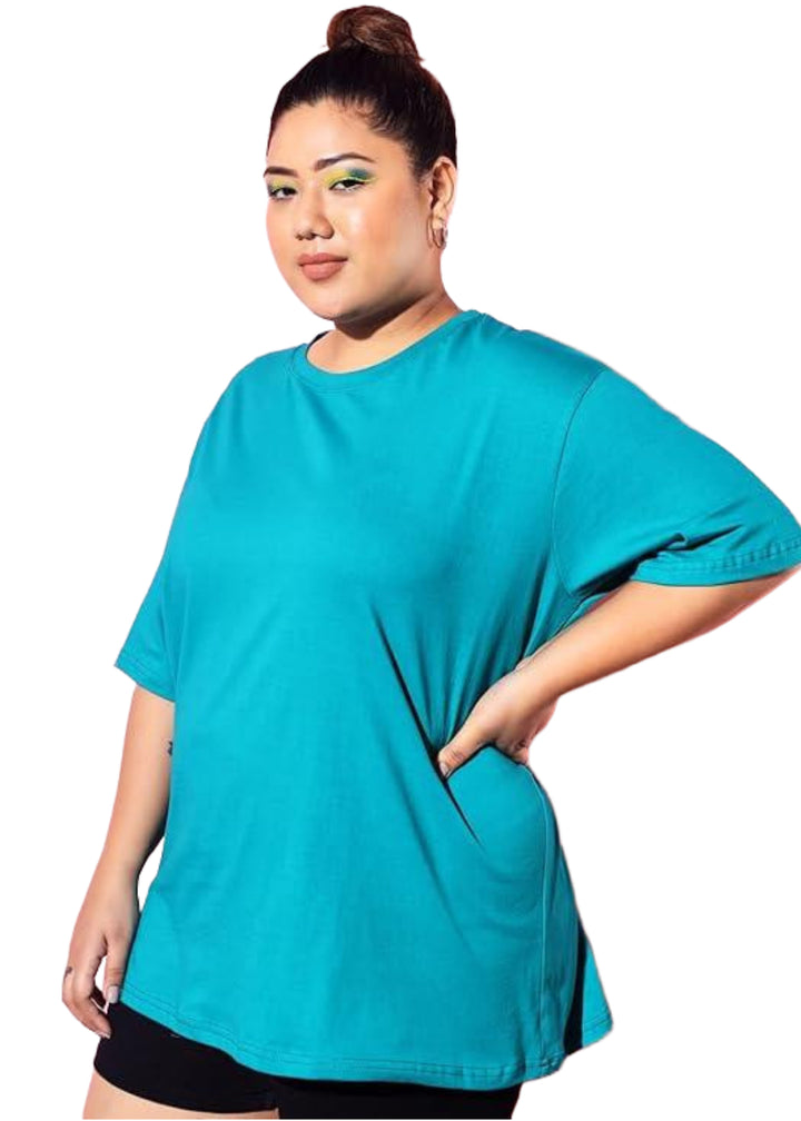 Women Solid Round Neck Cotton Blend T-Shirt