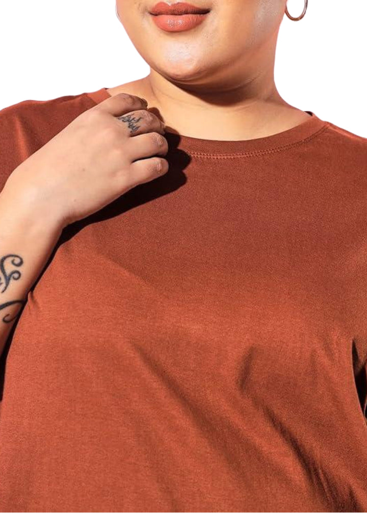 Women Solid Round Neck Cotton Blend T-Shirt