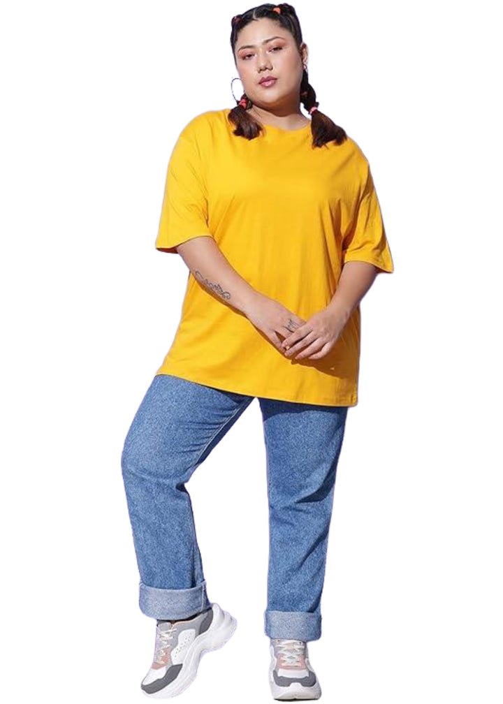 Women Solid Round Neck Cotton Blend T-Shirt